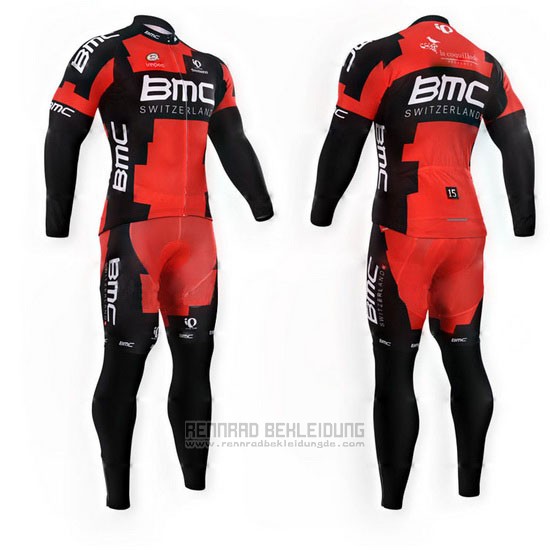 2015 Fahrradbekleidung BMC Shwarz und Rot Trikot Langarm und Tragerhose